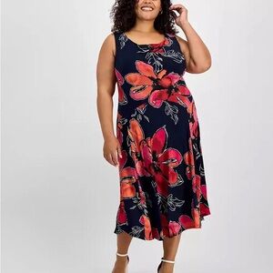 Robbie Bee Navy Floral Midi Dress